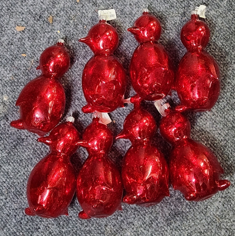 Lot Of 8 PIER 1 One Red Penguin Holiday Ornaments- New